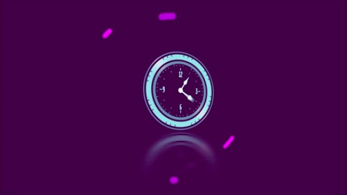 背景中办公室移动时钟和紫色圆圈和形状的动画