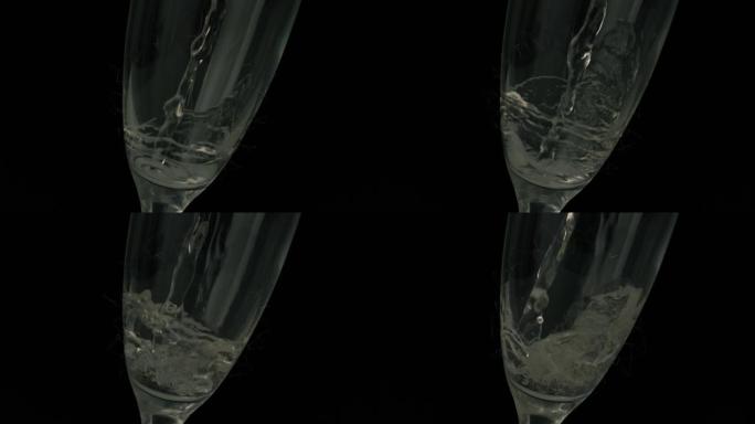 黑色背景上香槟倒入玻璃的动画