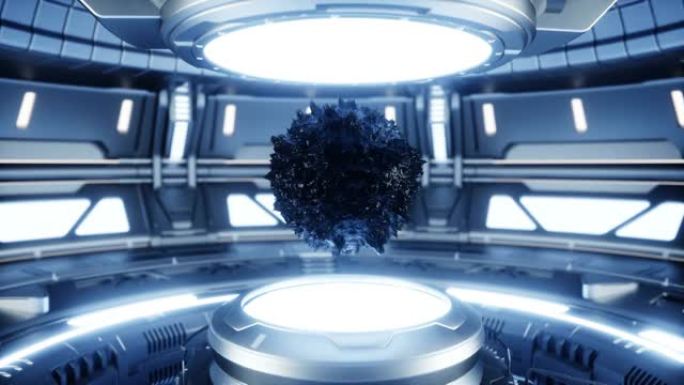 科幻未来metall房间中的黑色反物质。未来概念。逼真的4k动画。