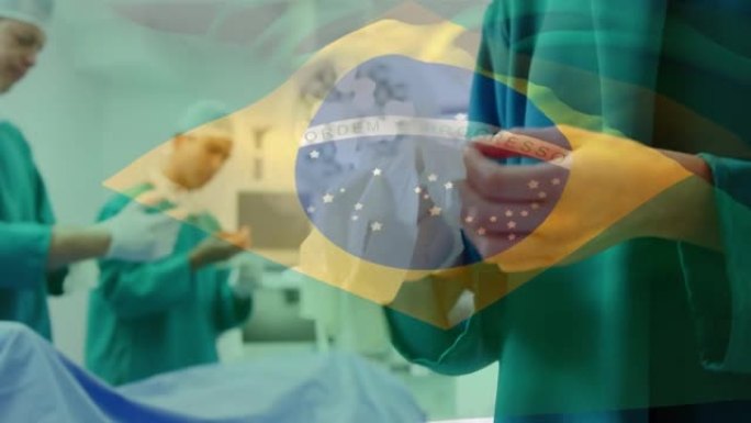 巴西国旗的动画挥舞着外科医生