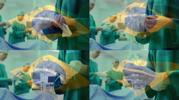 巴西国旗的动画挥舞着外科医生