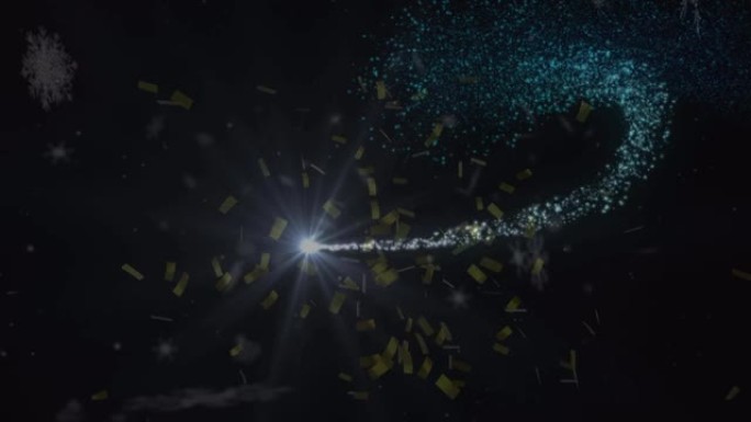 黑色背景上的五彩纸屑和雪花的动画