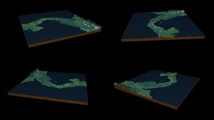 巴拿马地形图3D渲染360度循环动画