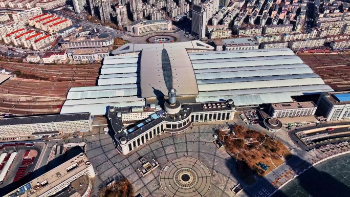 天津站火车站高铁站航拍城市交通建筑风景