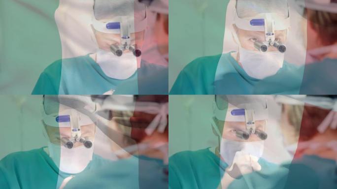 意大利国旗在手术室中的外科医生动画