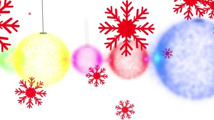 白色背景上的圣诞小玩意和红色雪花的动画