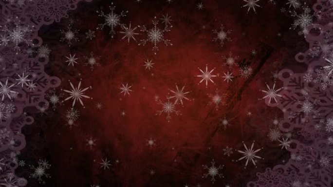 红色背景下圣诞节下雪的动画