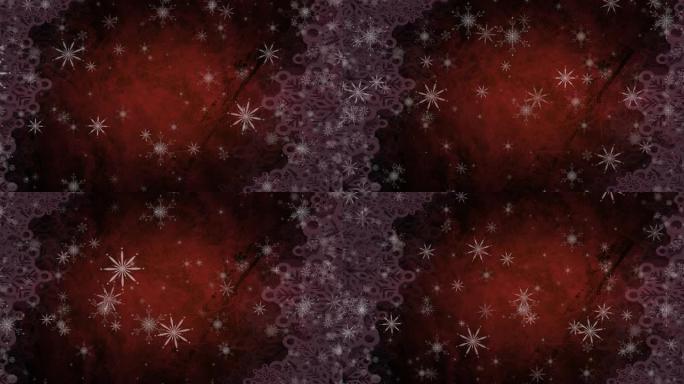 红色背景下圣诞节下雪的动画