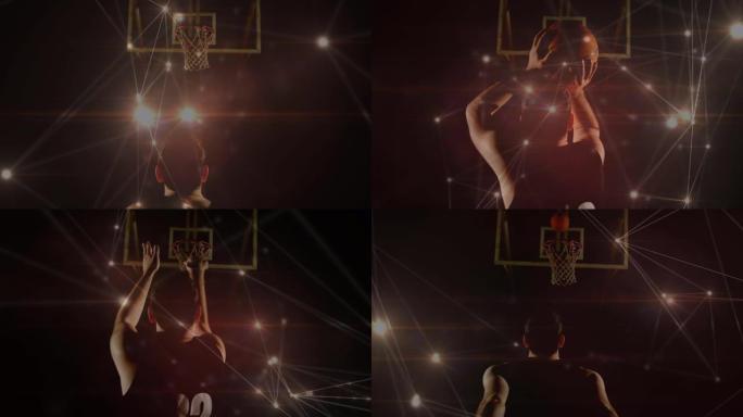 体育馆中高加索男子篮球运动员的联系网络动画