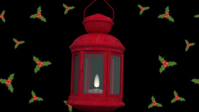 黑色背景上的圣诞灯笼动画与浮动圣