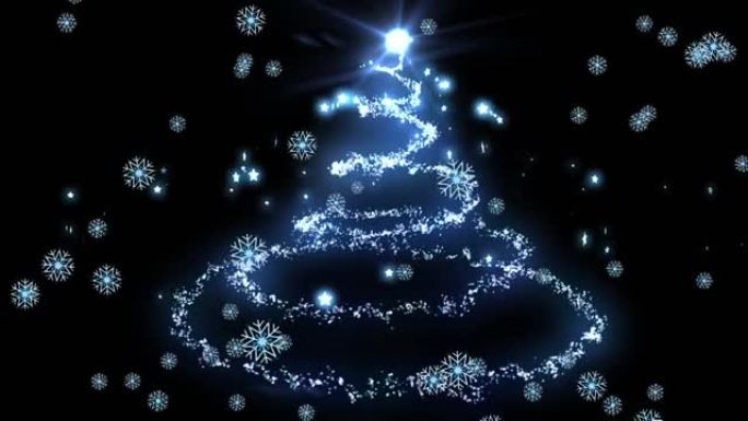 落在黑色背景上的圣诞树上的星星绘制形状