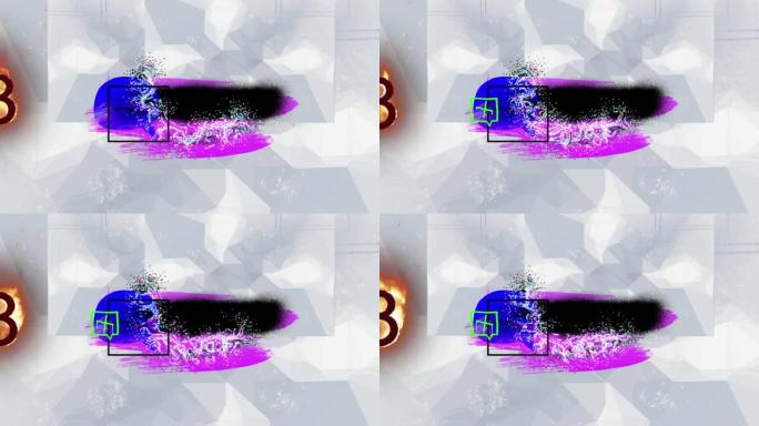 白色背景上彩色抽象形状和燃烧数字的动画