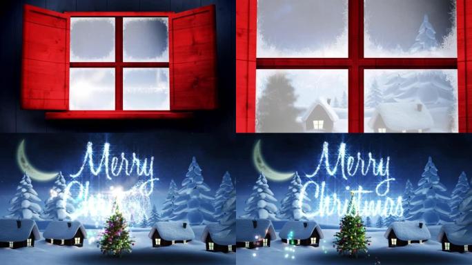圣诞快乐的动画冬季风景