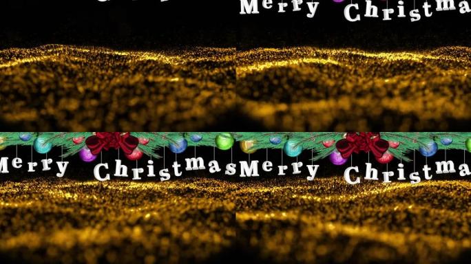 黑色和金色闪光背景上的圣诞问候和装饰动画