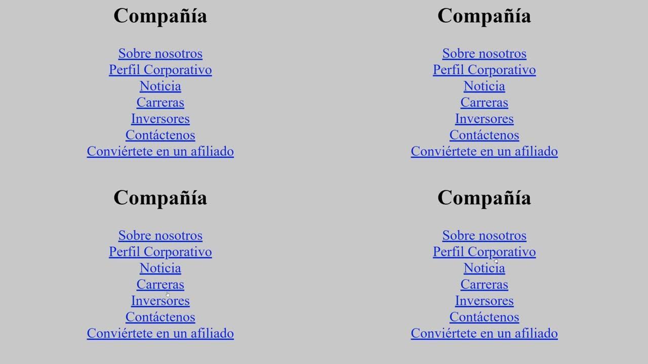 西班牙语。鼠标光标滑动并单击公司网页上的公司简介。光标在线单击业务描述的设备屏幕视图。互联网网站上的