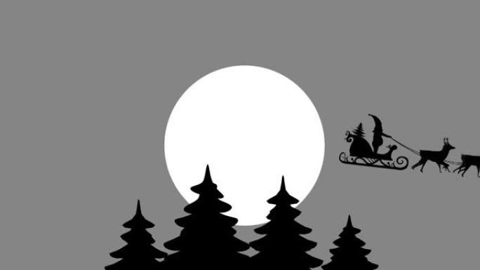 圣诞老人在雪橇上与驯鹿的动画落在灰色背景上