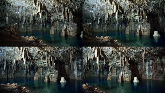 墨西哥尤卡坦州洞穴内的石灰岩地层