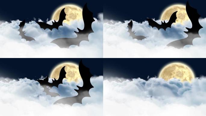 夜空上空飞行蝙蝠的动画
