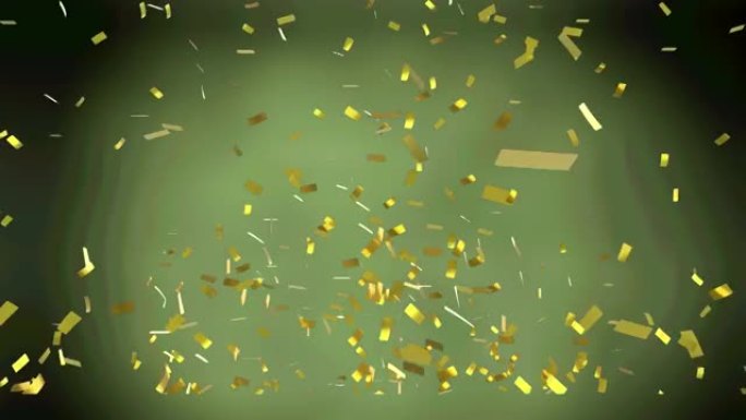 金色五彩纸屑落在绿色背景上的动画