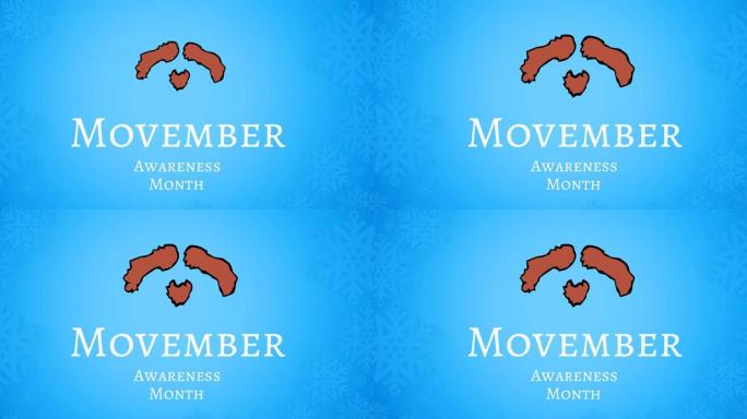 movember意识月动画蓝色背景上的文字和小胡子