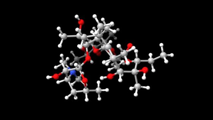 大环内酯类抗生素红霉素的动画3D球棒和空间模型