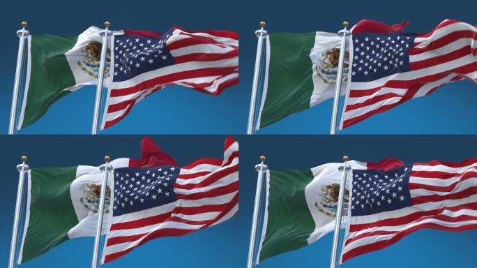 4k无缝美国和墨西哥国旗背景，美国MEX。