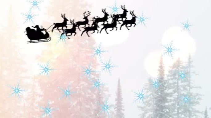 圣诞冬季风景和圣诞老人雪橇动画