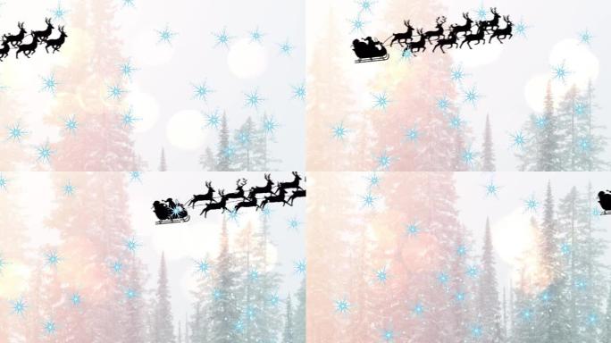圣诞冬季风景和圣诞老人雪橇动画