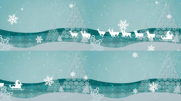 圣诞老人在雪橇上的圣诞老人在下雪时的动画
