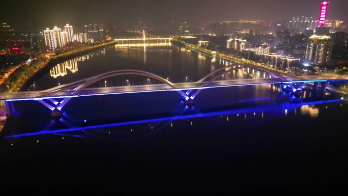 柳州广雅大桥夜景航拍