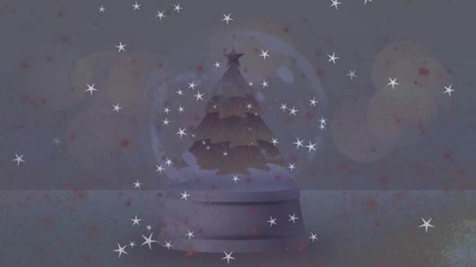 灰色背景上的星星掉落在雪球上的动画