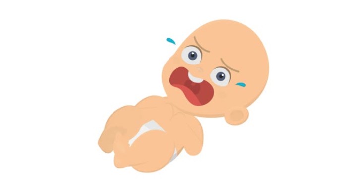 哭泣的宝贝。新生儿用奶嘴的动画。卡通