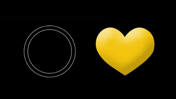 黑色背景上的心脏表情符号图标和圆圈动画