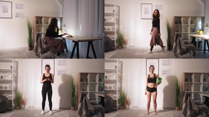 瑜伽生活方式运动室内女性家庭锻炼