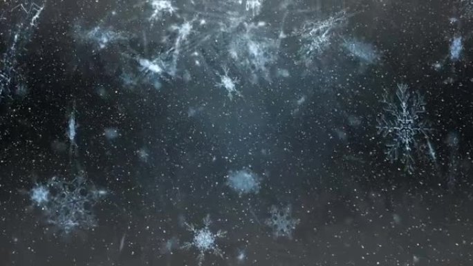 灰色背景下的雪花和发光的动画
