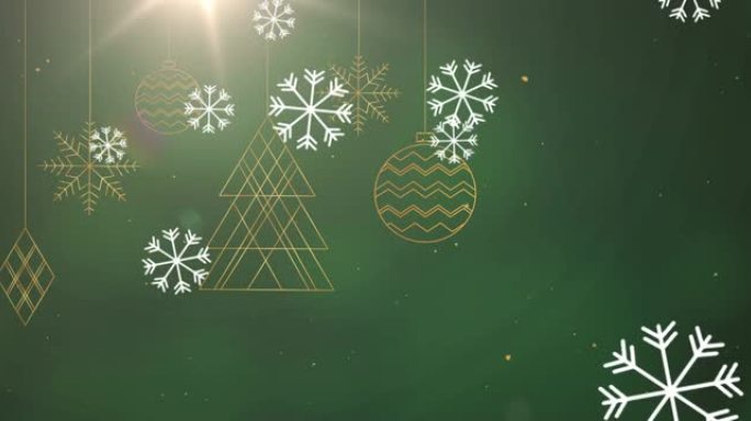 雪花落在圣诞节装饰品上的动画