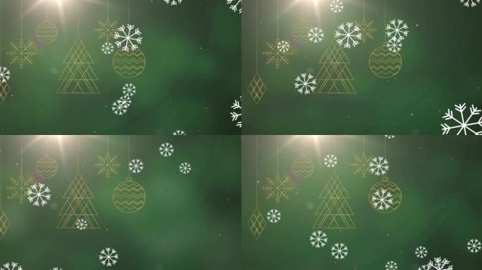 雪花落在圣诞节装饰品上的动画