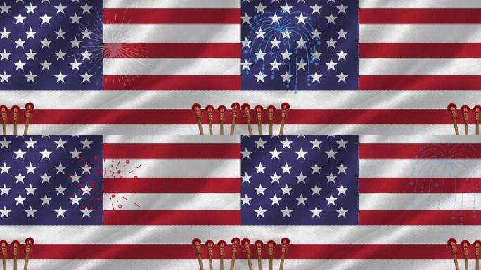 美国国旗上的烟火动画