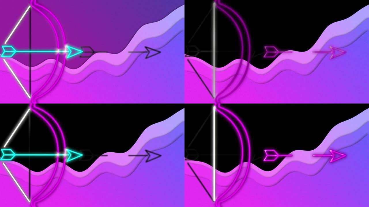 黑色和紫色背景上的霓虹弓动画