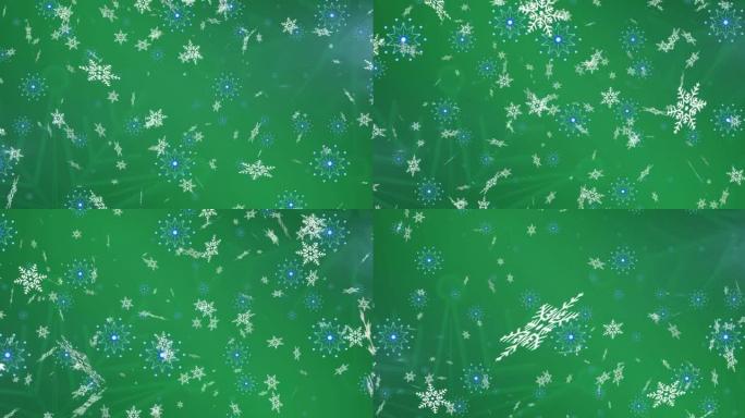 绿色背景下飘落雪花的动画
