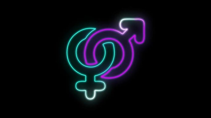 发光霓虹灯线性别图标孤立在黑色背景上。男人和女人的象征。性象征。4k视频运动图形动画