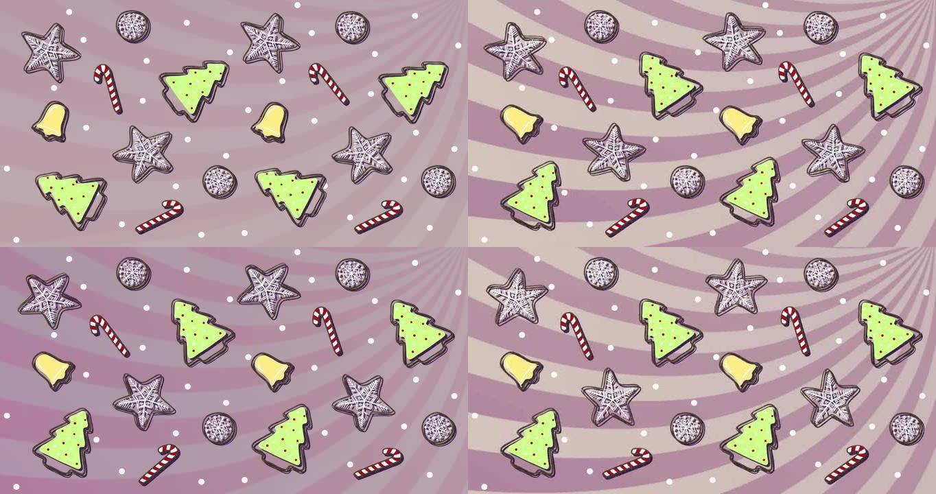 粉红色背景上的圣诞饼干图标动画