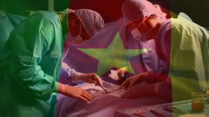 喀麦隆国旗在手术室中的外科医生动画