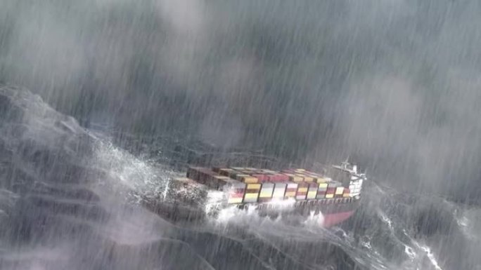 风雨如磐的海洋中带有集装箱的大型货船