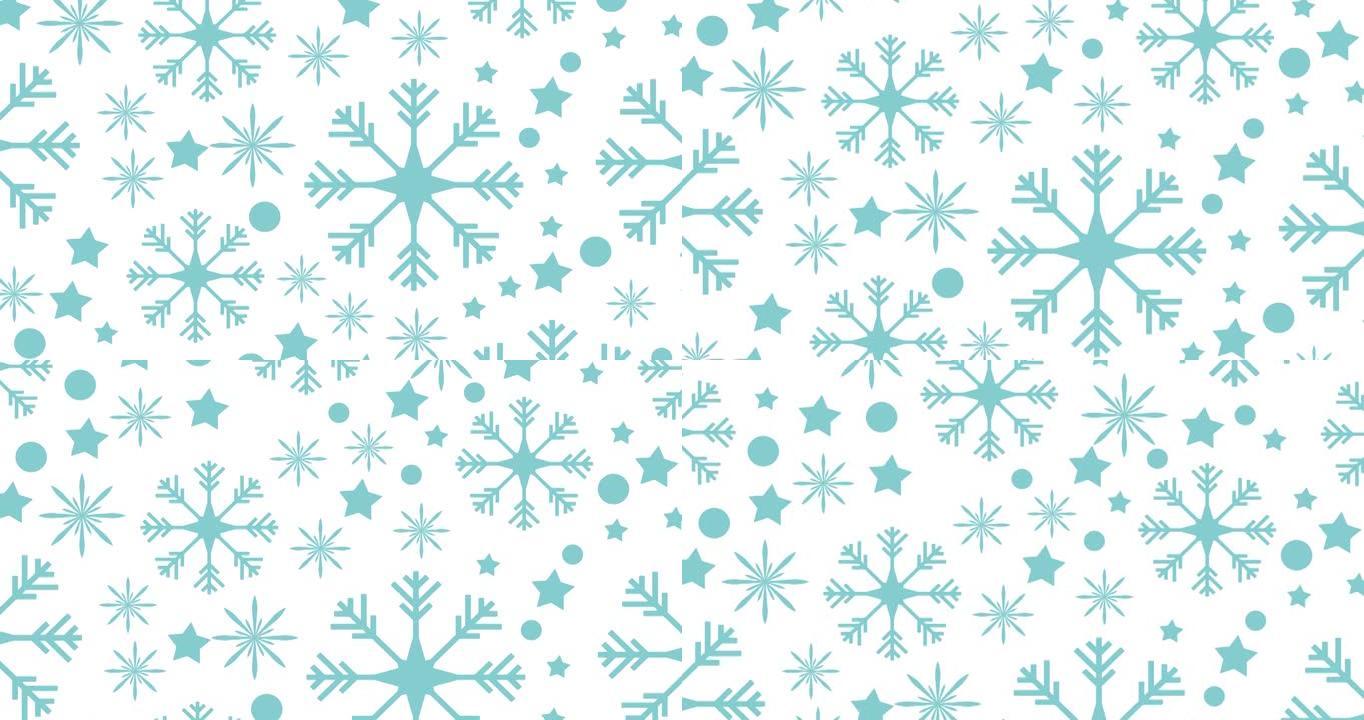 雪花和星星落在白色背景上的动画