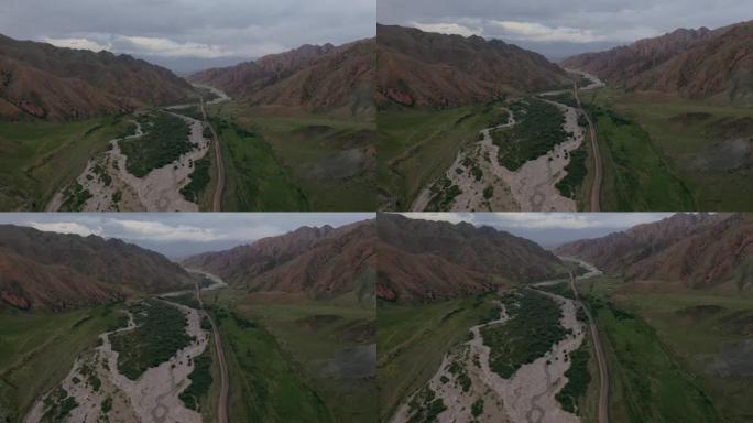 吉尔吉斯斯坦天山河流的风景鸟瞰图