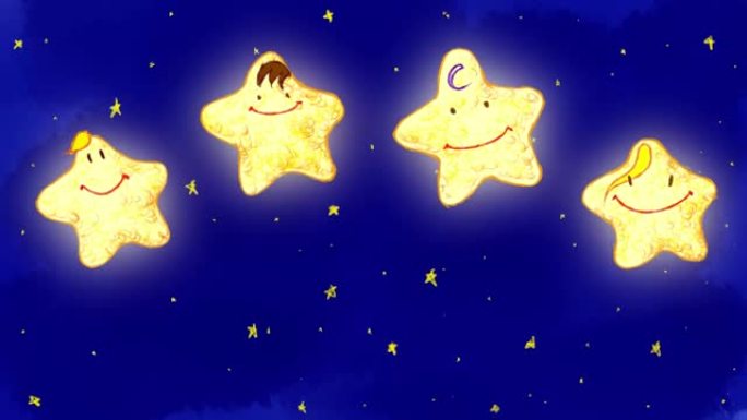 闪闪发亮的星空4k高清手绘动画。闪烁闪烁小星星睡前歌曲蜡笔涂鸦视觉