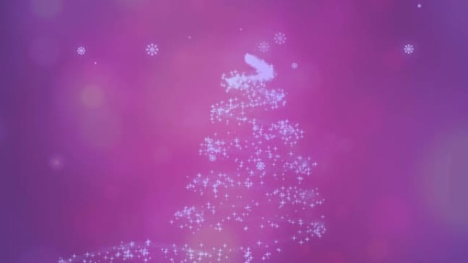 雪花落在发光的圣诞树上的动画