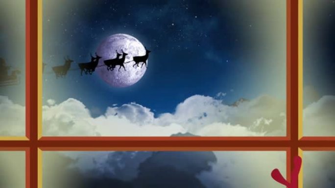 月亮和夜空上的圣诞老人雪橇的动物