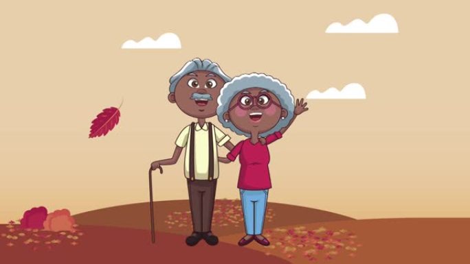营地动画中的非洲祖父母夫妇